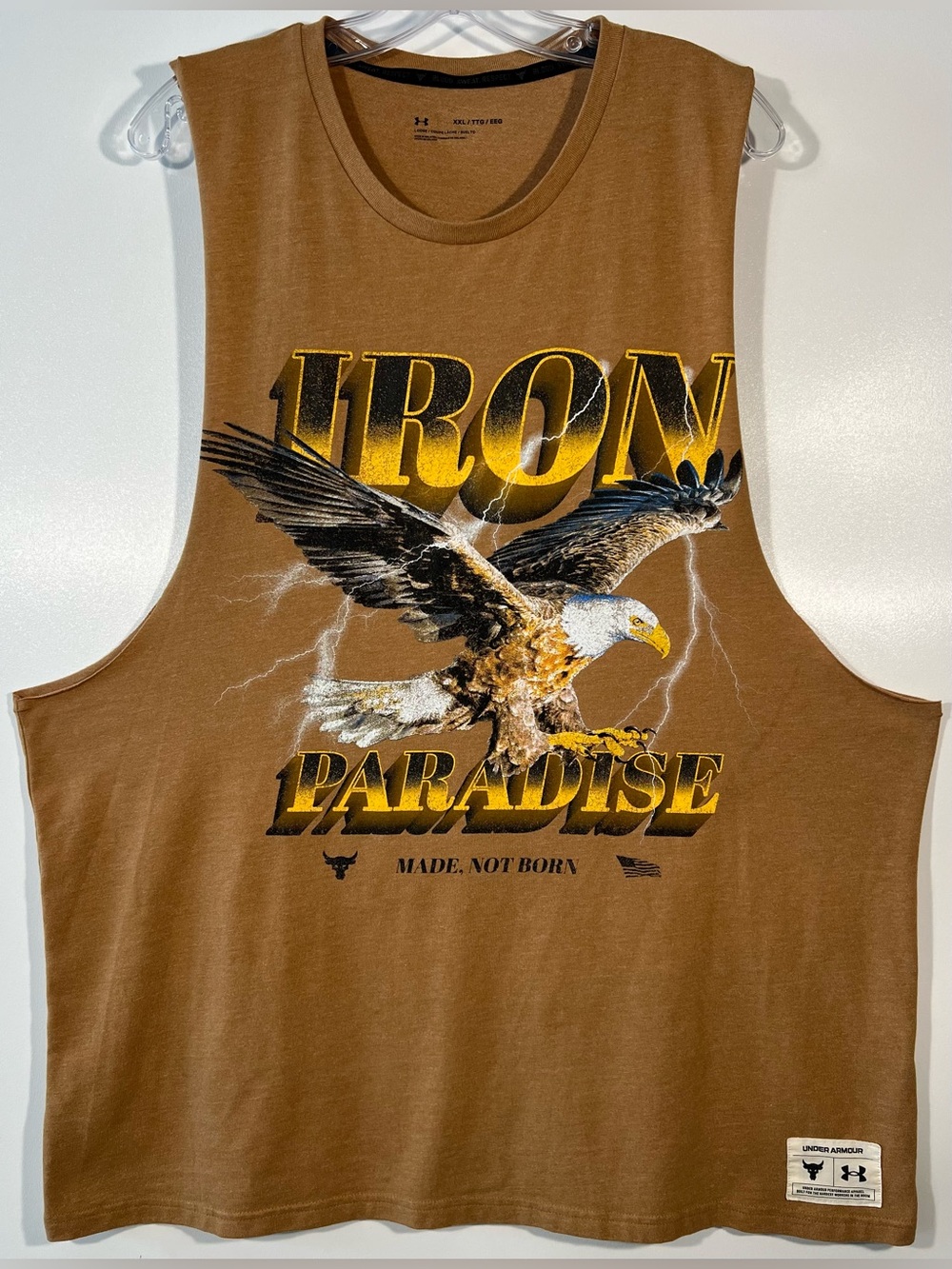 Under Armour Project Rock Iron Paradise Tank Top Men XXL Eagle Graphic Cutoff